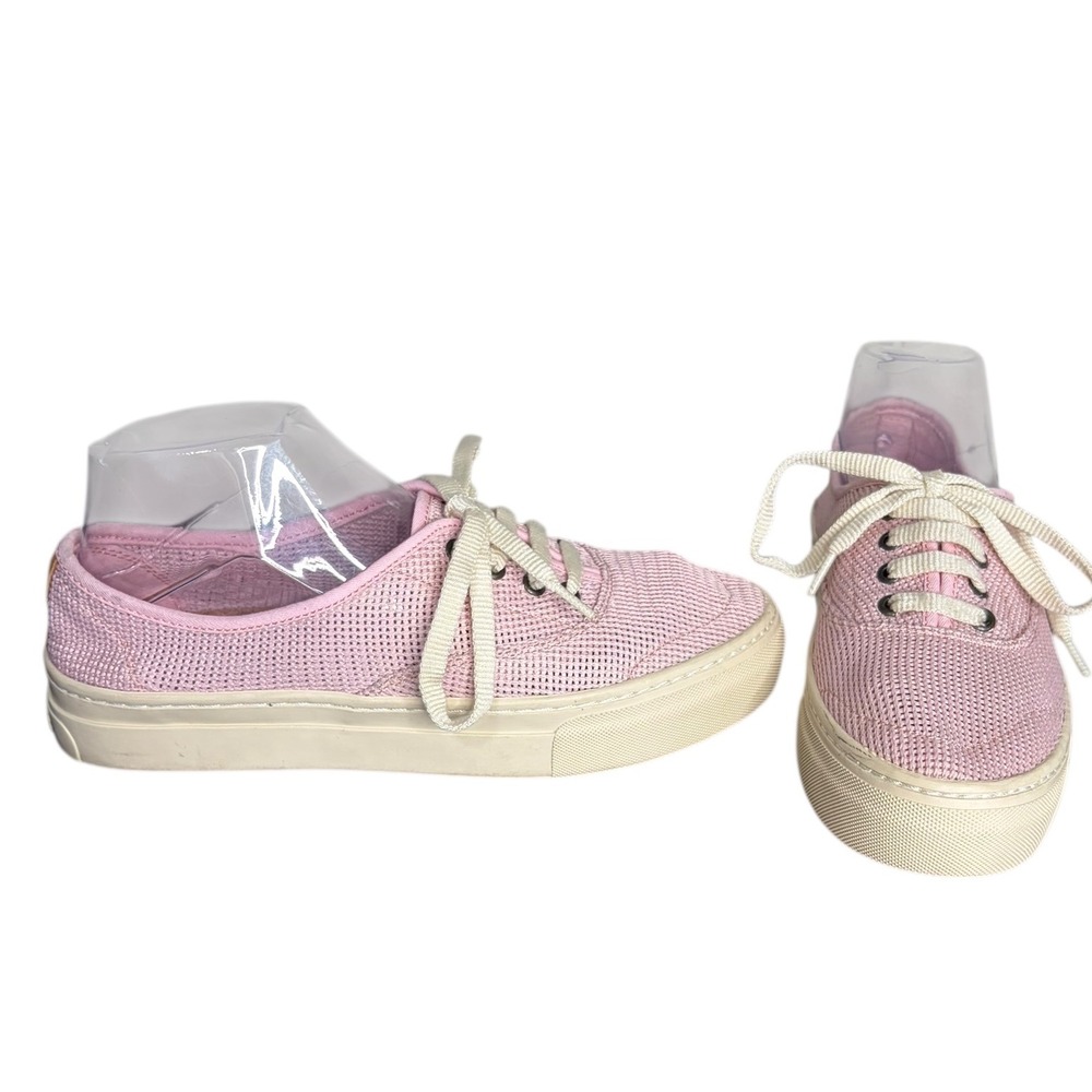 Soludos Pink Woven‎ Perforated Lace Up Canvas Sneakers Womens Size 8.5